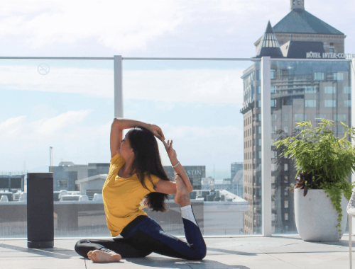 Yoga on the 20th floor of the hotel